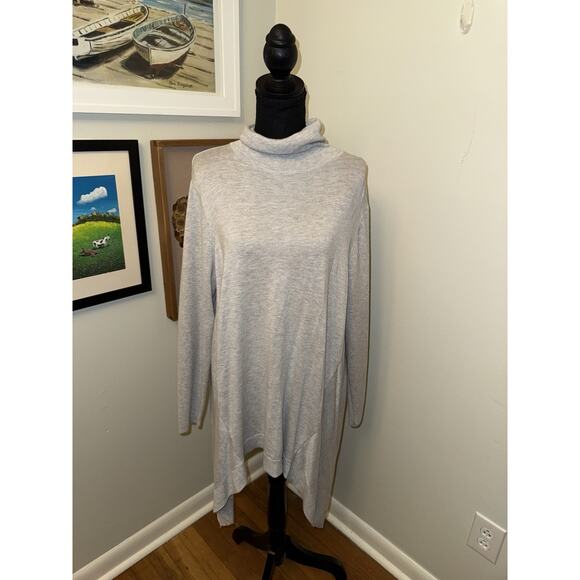 Chicos Sweater XL 3 Gray Turtleneck Tunic Sharkbite Hem Rayon Cashmere - Picture 1 of 5